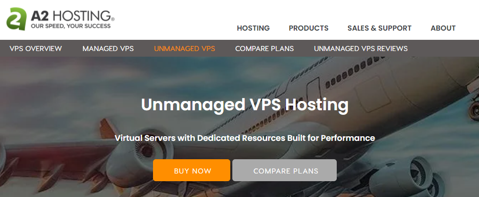 A2 Hosting VPS hosting page.