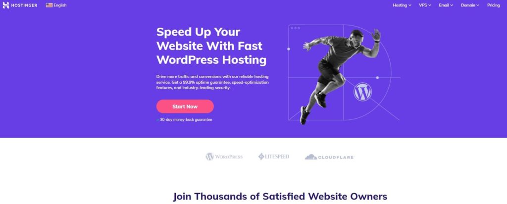 Hostinger managed WordPress hosting landing page