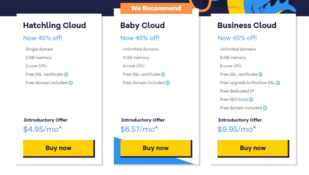 HostGator pricing plan page.