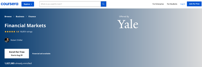 Coursera financial markets homepage.