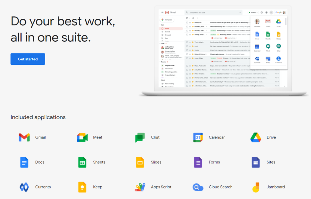 Google Workspace homepage.
