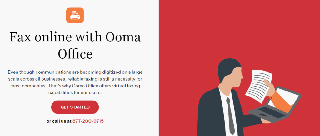 Ooma Faxing home page.