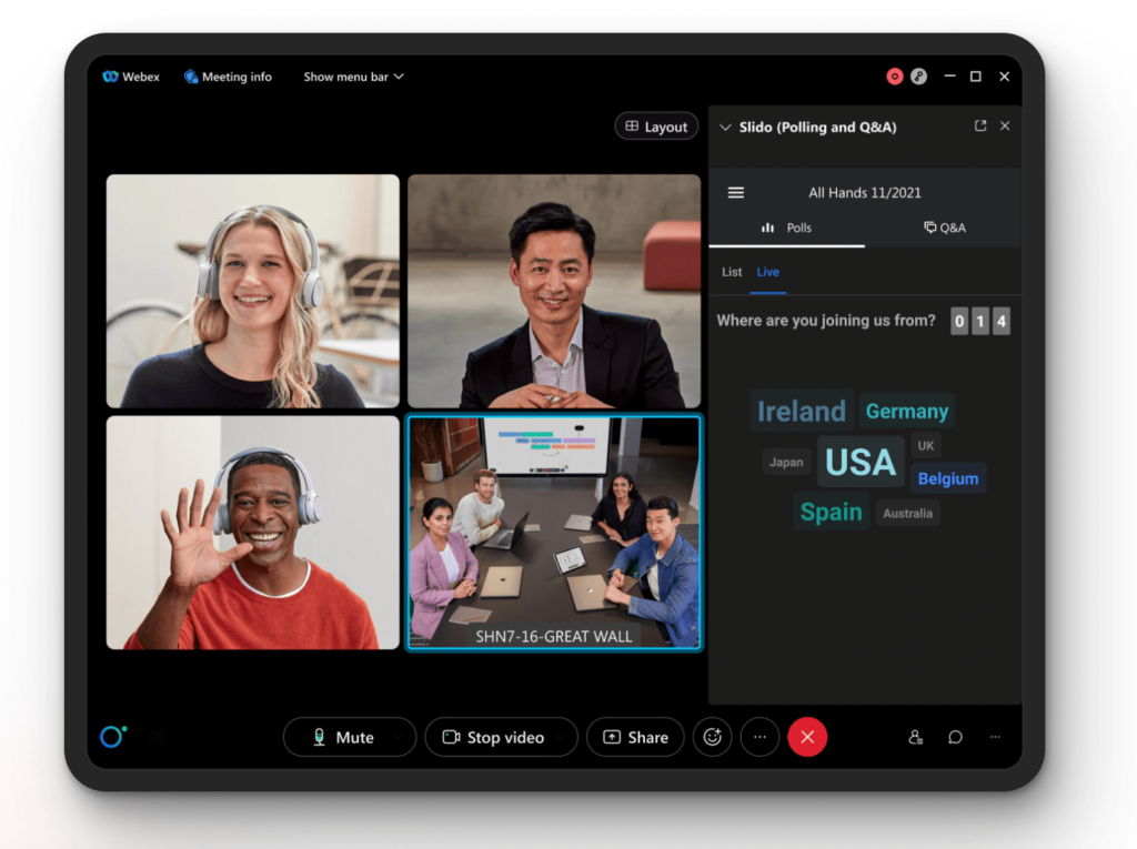 A screenshot showing Webex’s engagement features.