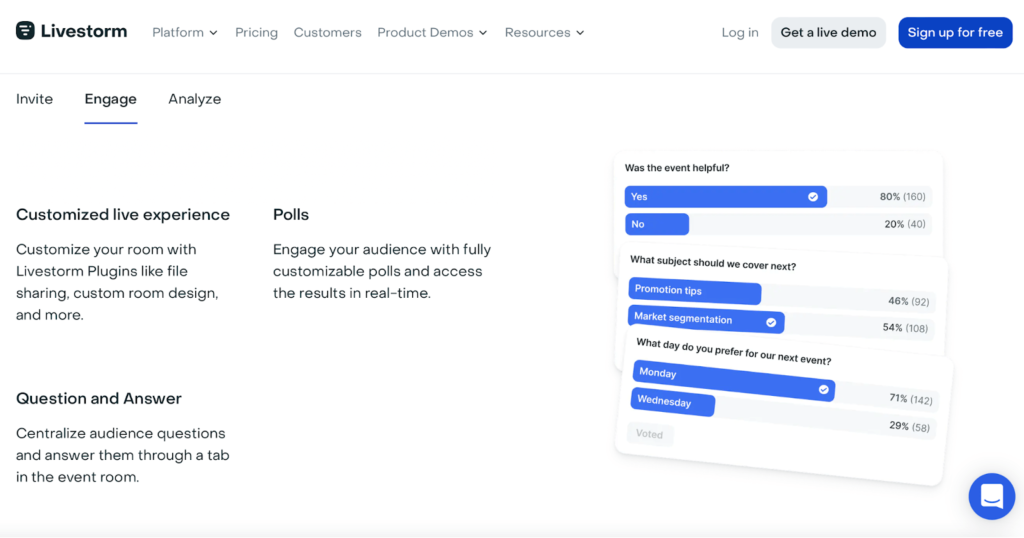 A screenshot example of Livestorm’s audience engagement tools.