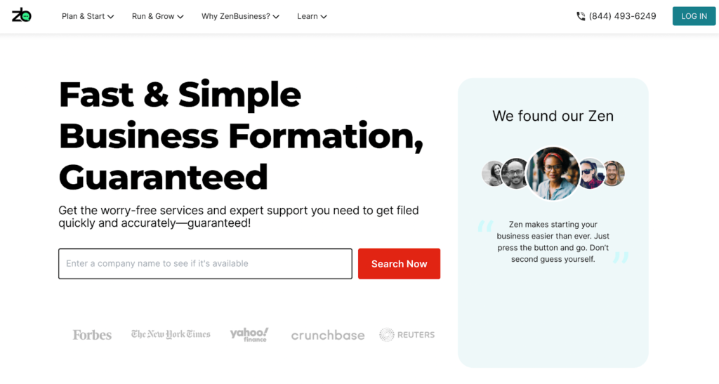 ZenBusiness business formation page