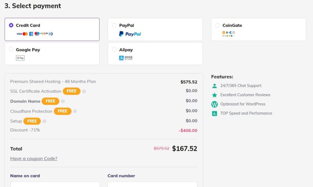 Hostinger payment screen