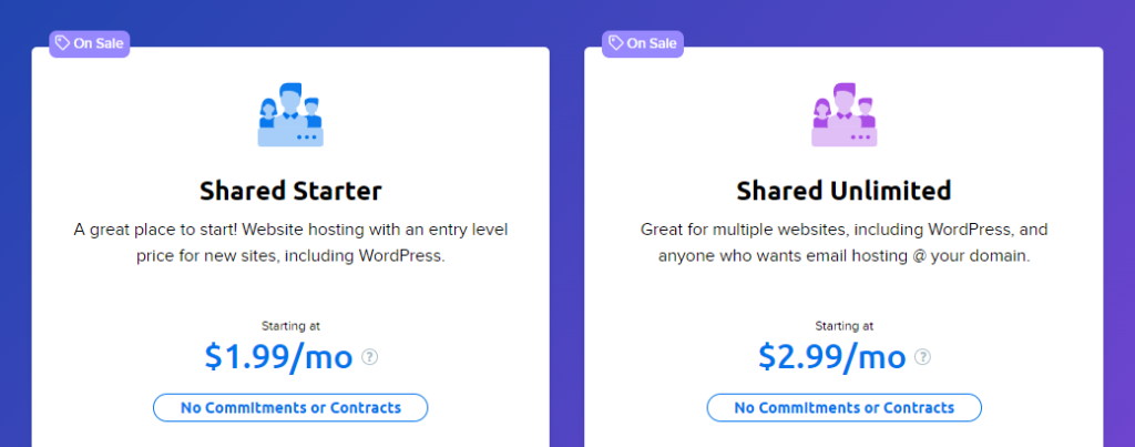 DreamHost's pricing page for website hosting services.