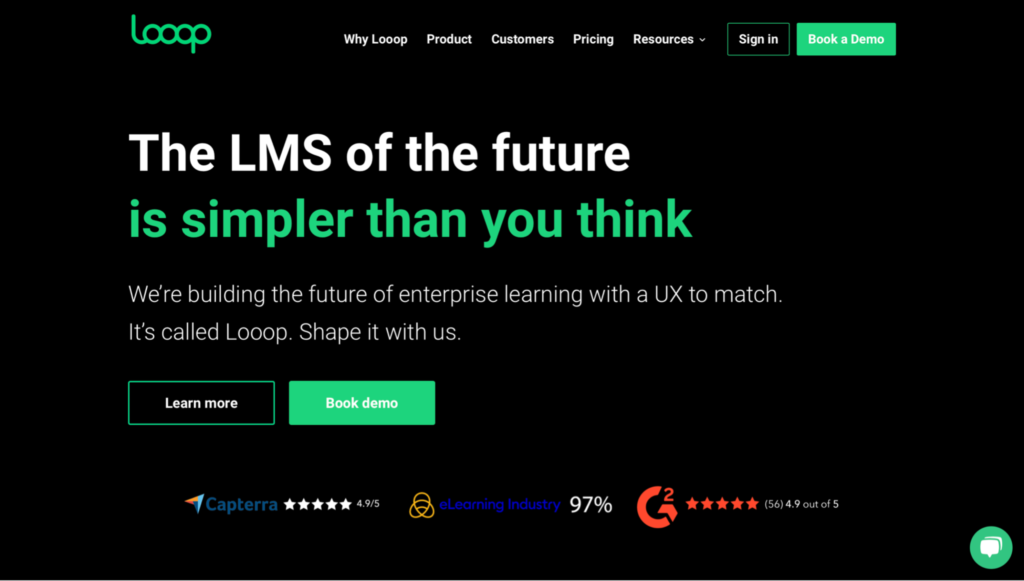 Looop learning management system software homepage.
