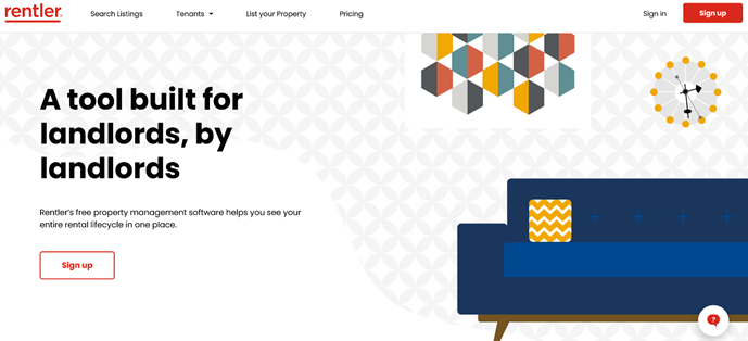 Rentler Landlord property management software homepage.