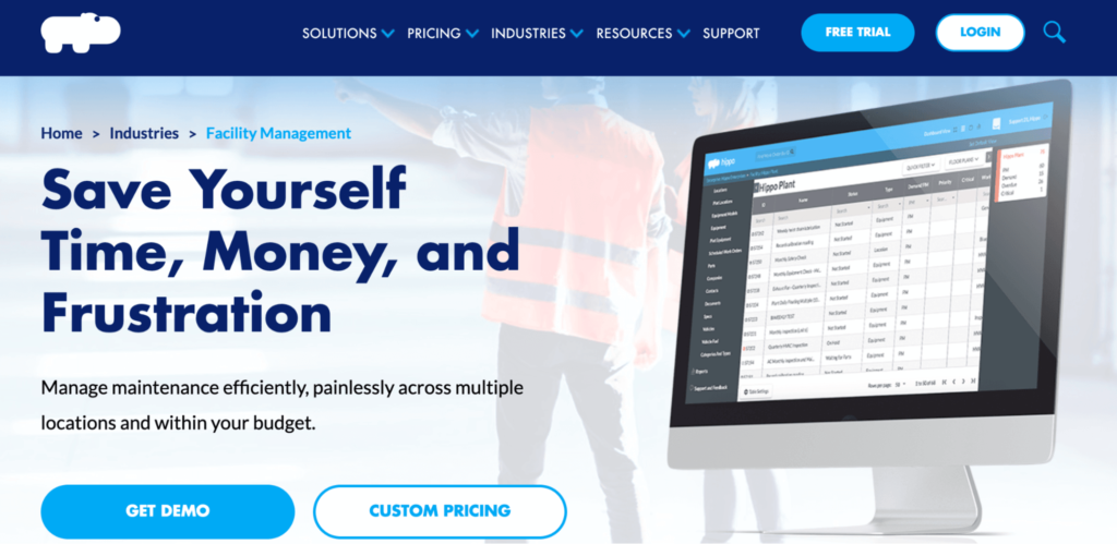 Hippo CMMS facility management software homepage.