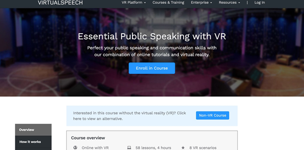 VirtualSpeech - Essential Public Speaking with VR enroll in course page.
