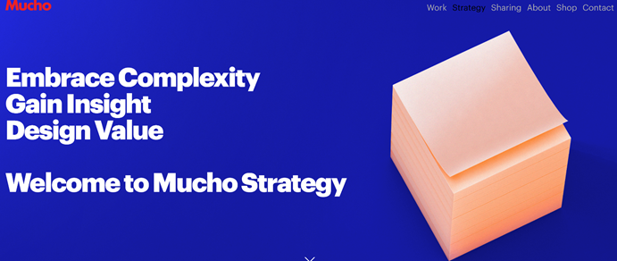 Mucho logo and brand identity service homepage.