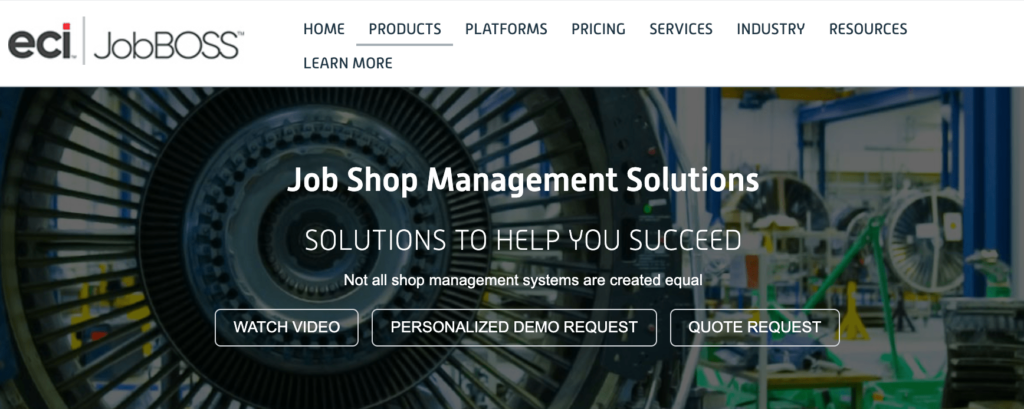 JobBOSS MRP software homepage.