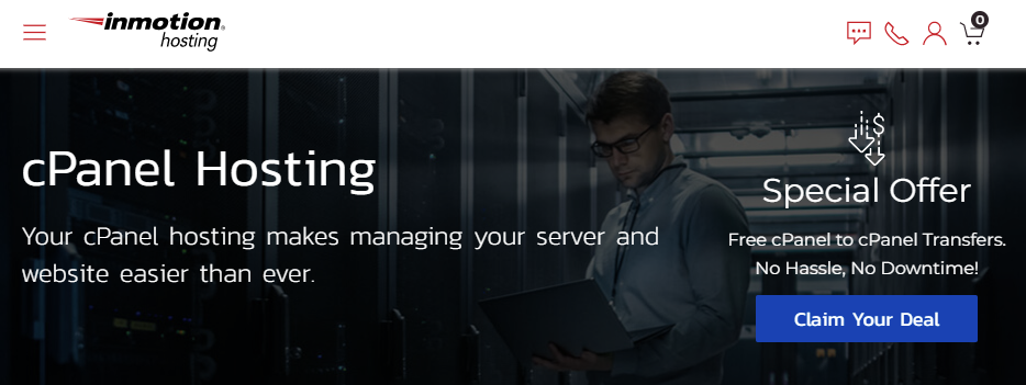 InMotion cPanel web hosting landing page