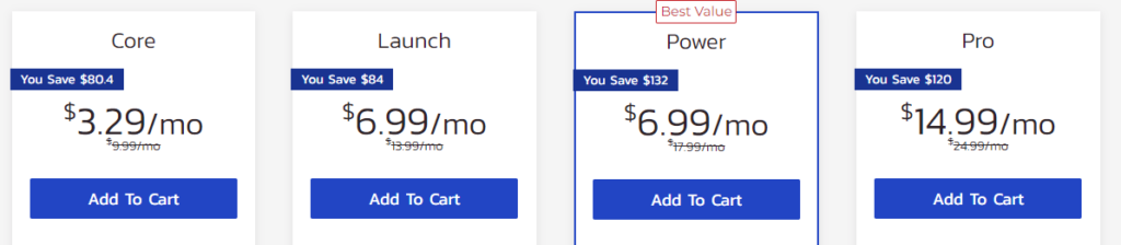 Inmotion pricing page. Shows prices annual prices for Inmotion's cheap web hosting plans.