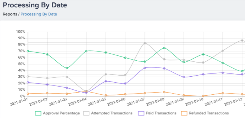 Paycafe POS report showing "processing by date"