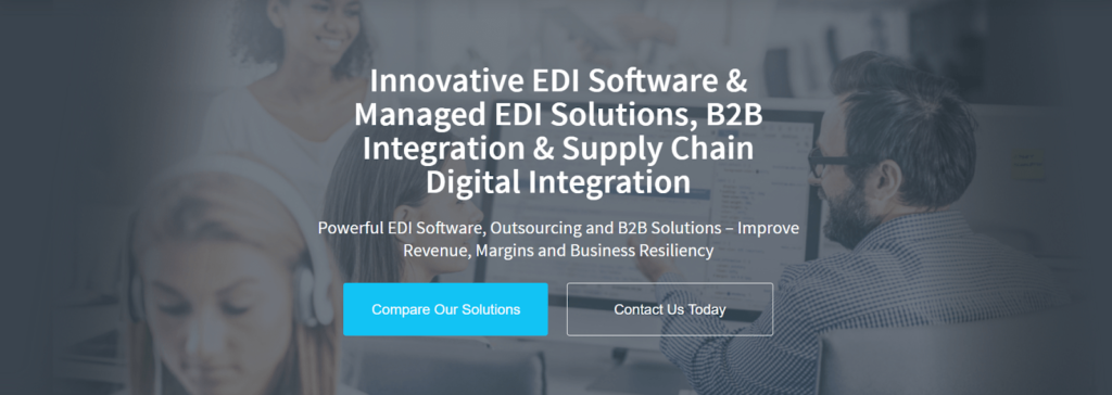 1 EDI Source EDI software advertisement with compare our solutions and contact us today CTAs.