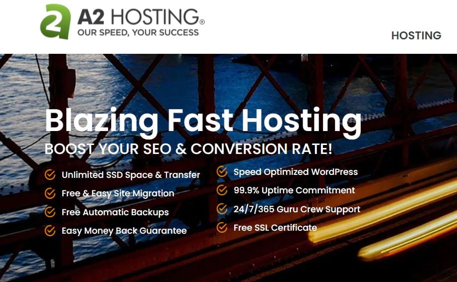 A2 Hosting homepage