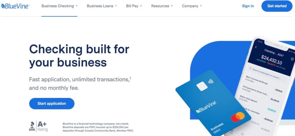 Bluevine banking homepage