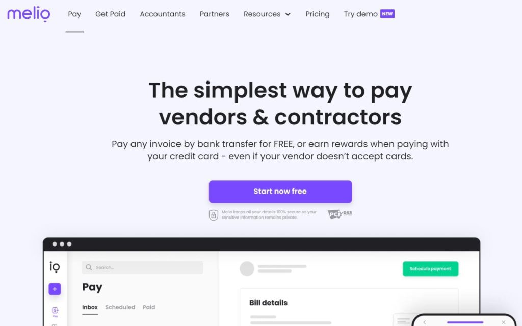 Melio payment solutions homepage