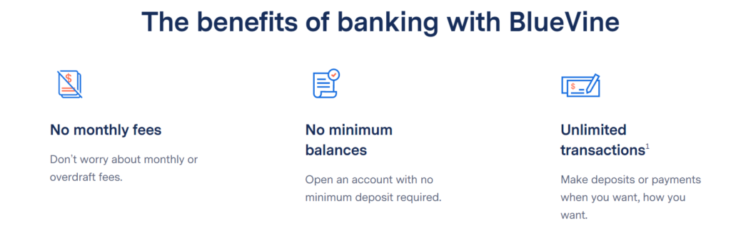 Three key benefits of choosing Bluevine for online business banking include: no monthly fees, no minimum balances, and unlimited transactions.