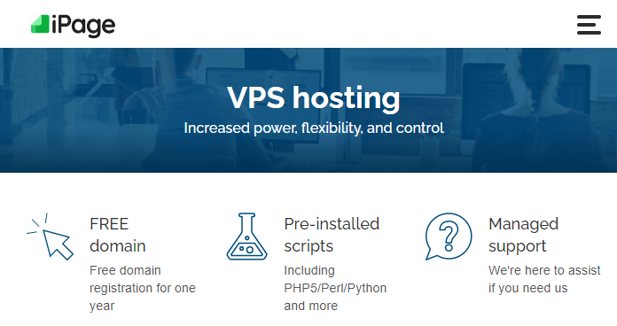 iPage landing page for VPS hosting with free cPanel