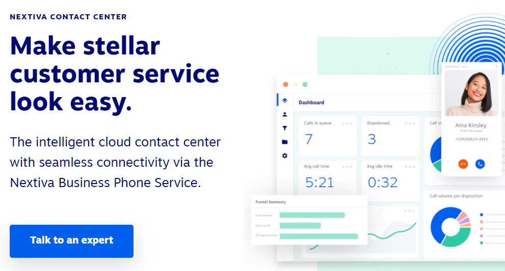 Nextiva landing page for contact center software