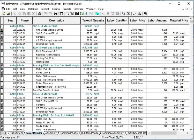 Sage Estimating construction estimating software project estimating spreadsheet view.