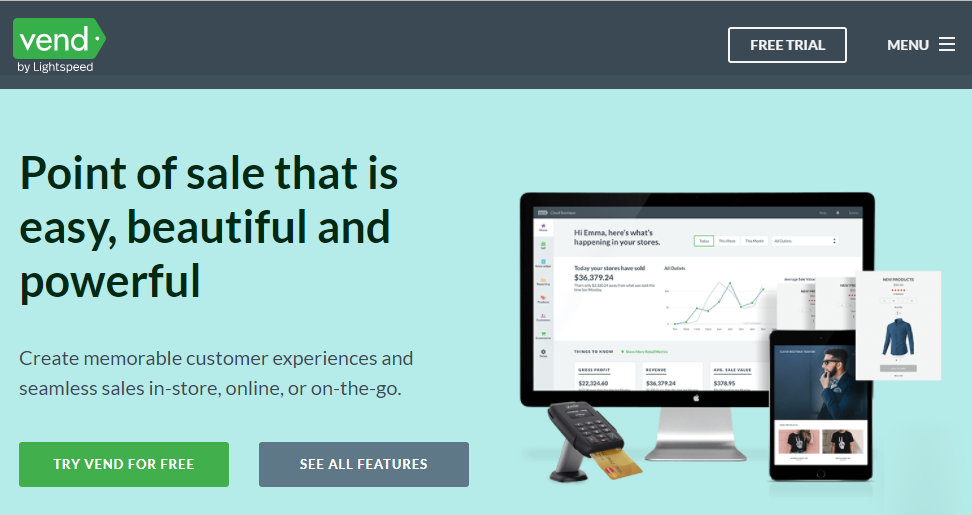 Vend landing page for POS systems