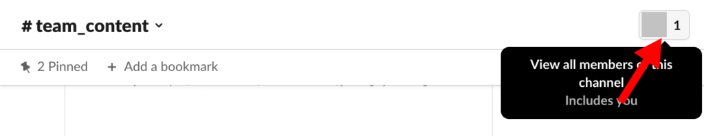 Slack channel header with red arrow pointing to members images in upper right corner