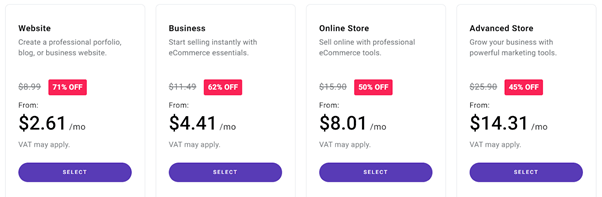 Zyro pricing page