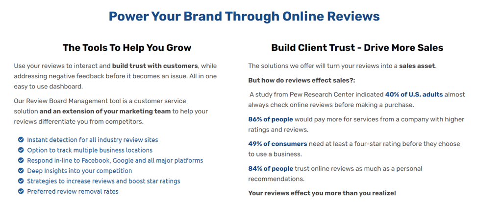 Guaranteed Removals image of "Power Your Brand Through Online Reviews" with tools to help you grow and build client trust