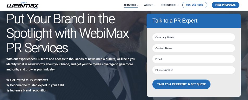 WebiMax public relations services page
