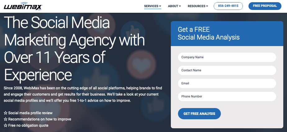 WebiMax social media management page