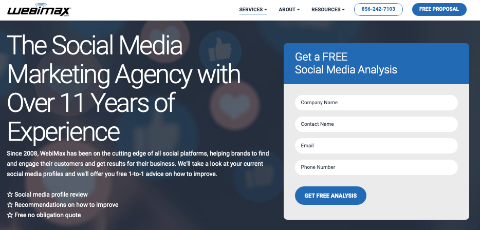 WebiMax social media services page