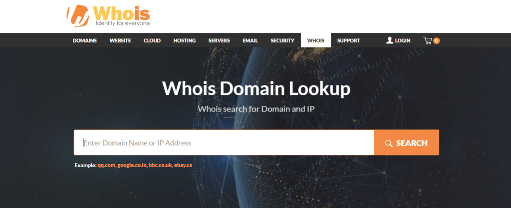 WhoIs domain lookup homepage
