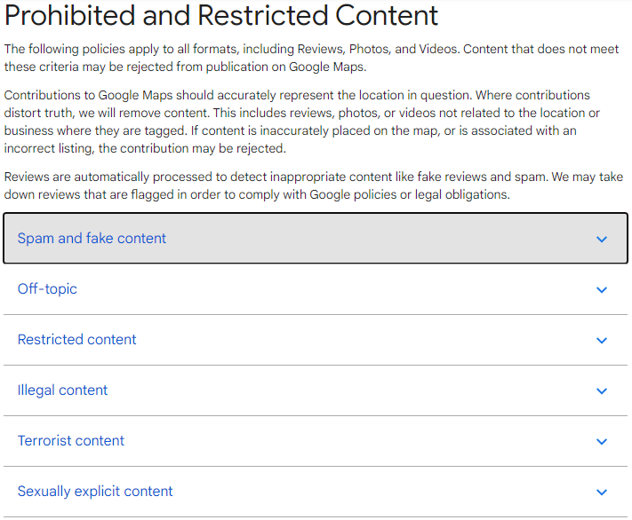 Google's policy for Prohibited and Restricted Contact