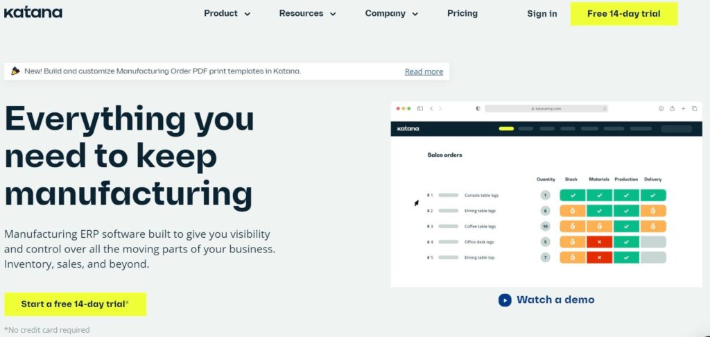 Katana ERP Homepage