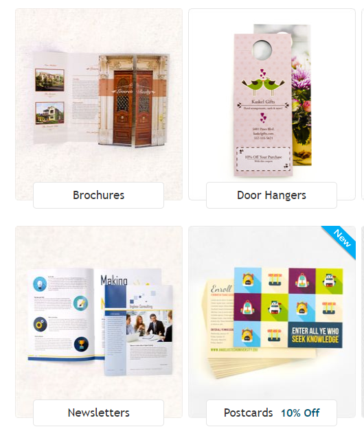 Brochures, door hangers, newsletters, and postcards from PSPrint direct mail services