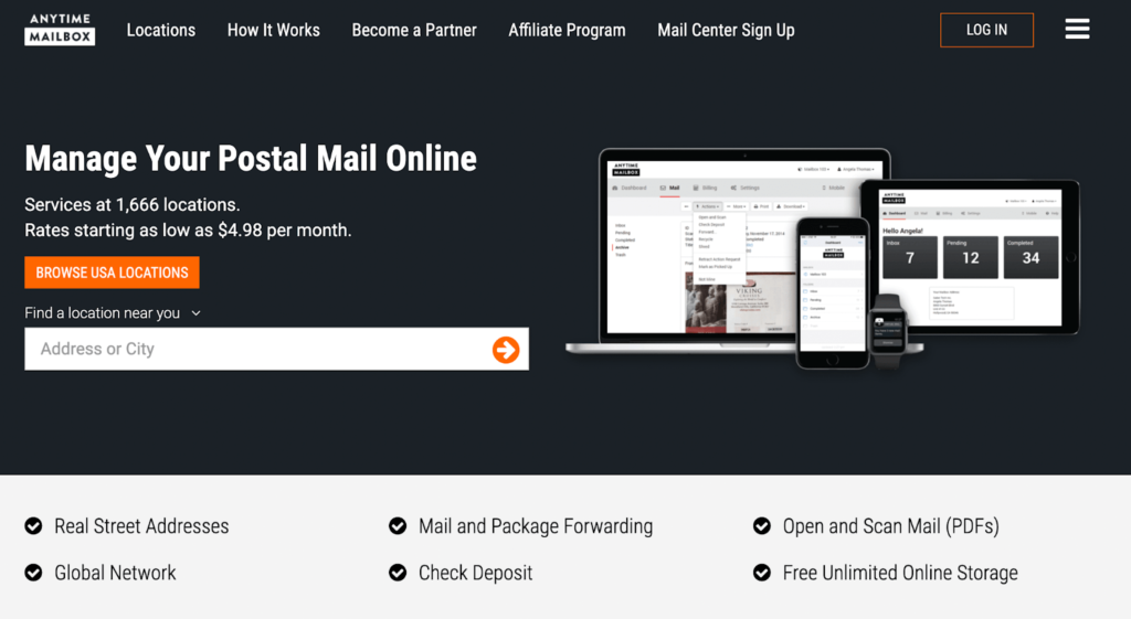 Anytime Mailbox home page