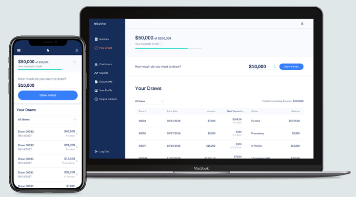 Bluevine invoice factoring on desktop and mobile