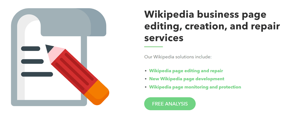 NetReputation Wikipedia page with list of their Wikipedia solutions