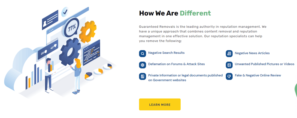 Guaranteed Removals home page with "How We Are Different" section featured