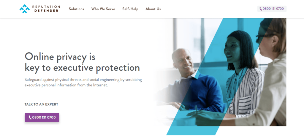 ReputationDefender image of homepage