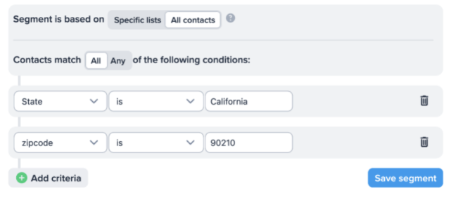 segmenting subscribers based on state and zip code in SimpleTexting