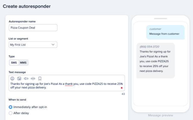 creating an SMS autoresponder in SimpleTexting