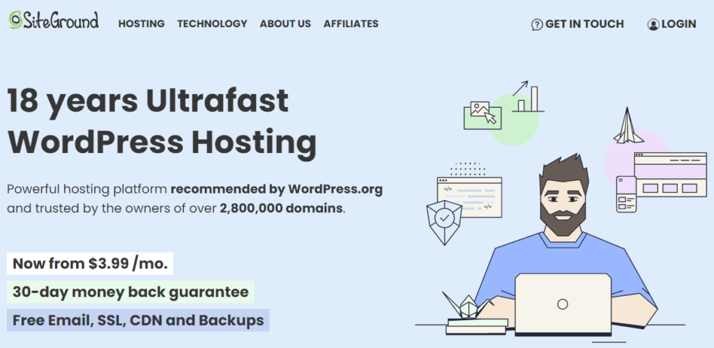 SiteGround web hosting landing page