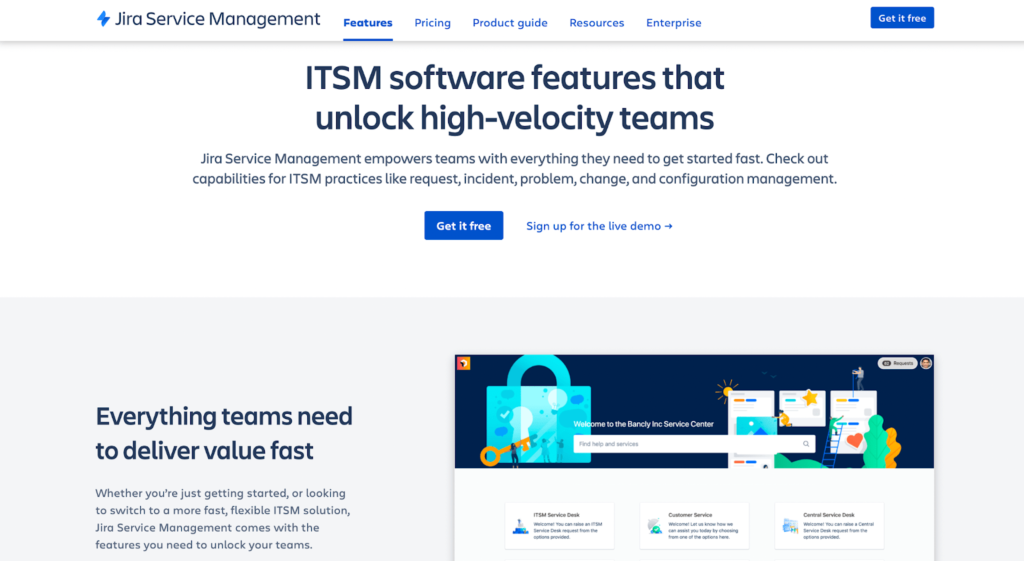 Jira Service Management home page