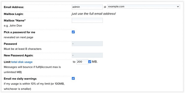 DreamHost email settings page