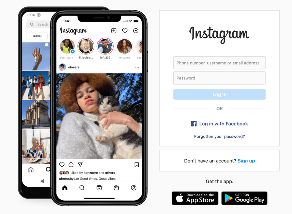 Instagram login page